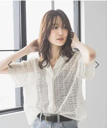 글로벌 워크 레이스 셔츠 반팔 M size 아이보리