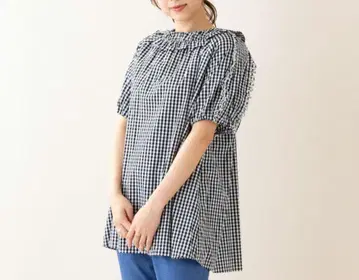 로즈 티아라 깅엄 체크 튜닉 블라우스