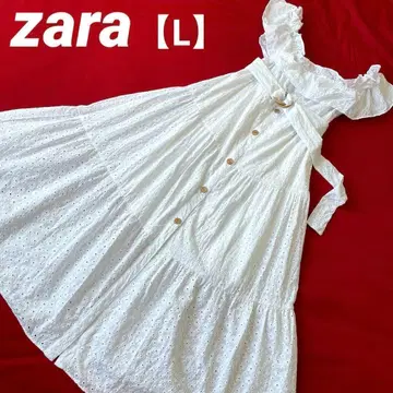 자라 L 전체 레이스 티어드 롱 원피스 벨트 코튼 100% 새상품급