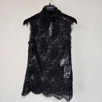 D&G 블랙 레이스 하이넥 티셔츠