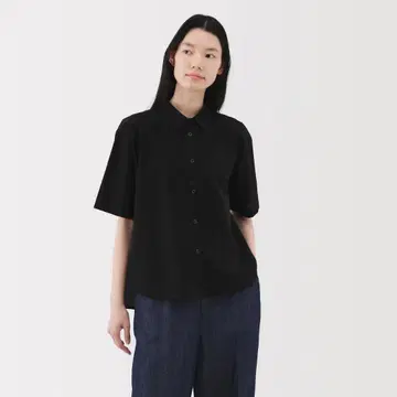 여성 냉감 레귤러 카라 반팔 셔츠 xs 블랙 MUJI