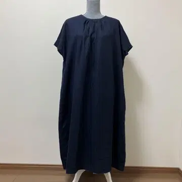 무인양품 린넨 100% 롱 원피스 네이비 포켓 부착 여름 내추럴