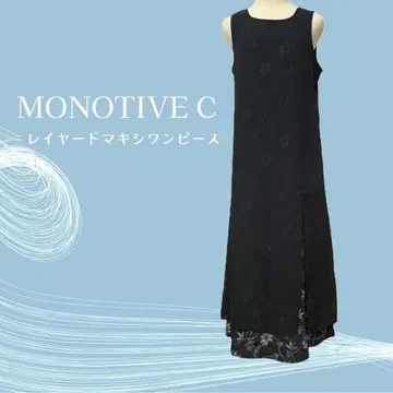 MONOTIVE C 꽃무늬 레이어드 맥시 스트레이트 라인 원피스 블랙