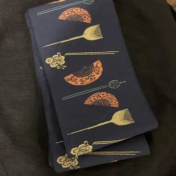 하카타오리 네이비 나염 리버서블 반폭 오비