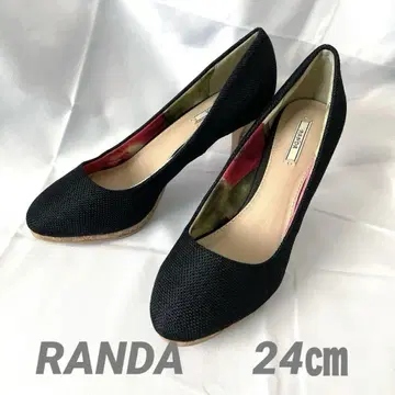 새상품급 RANDA 랜다 코르크 힐 블랙 플라워 무늬 펌프스 24cm