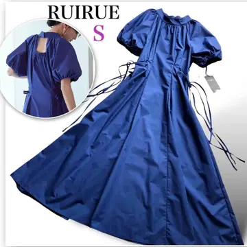 새상품 ruirue 루이루에 사이드 리본 허리 턱 원피스 블루 S