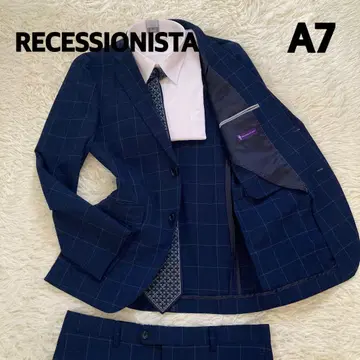 RECESSIONISTA A7 네이비 체크 무늬 비즈니스 정장