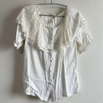 프릴 블라우스 구제 의류 빈티지 쇼와 레트로 코튼 앤티크 여름
