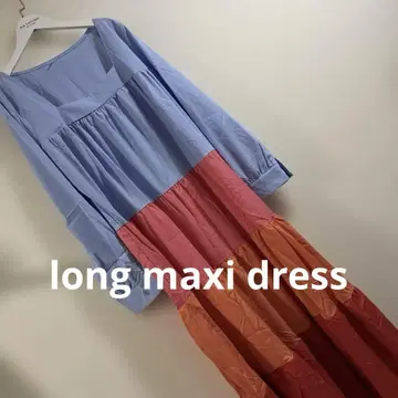 롱 맥시 원피스 롱 원피스 스퀘어넥 긴팔 2XL
