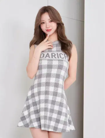 DARICH 체크 무늬 슬리브리스 미니 원피스 F 사이즈