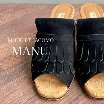 MODE ET JACOMO MANU 블랙 웨지 샌들 프린지