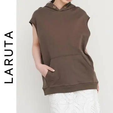 새상품 LARUTA 후드 부착 숄더 쭈리 풀오버 라루타 브라운