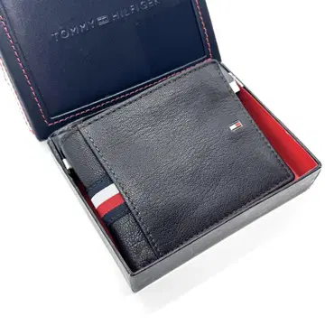 TOMMY HILFIGER 블랙 접이식 지갑 트리코롤