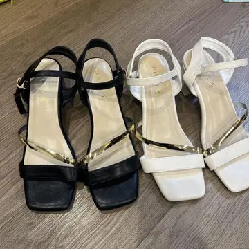 여성용 스트랩 샌들 블랙 화이트 LL 24.5cm