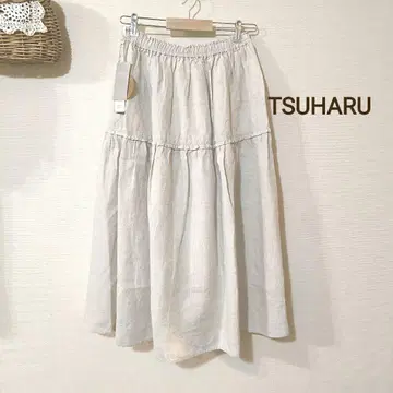 츠하루 린넨 100% 개더 스커트 베이지