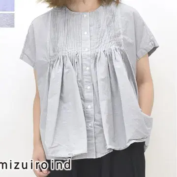mizuiro ind 라이트 그레이 반팔 핀턱 블라우스