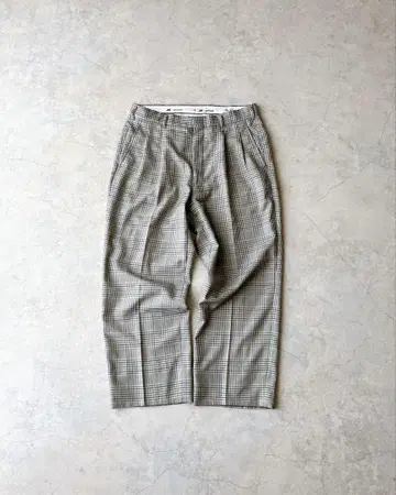 90s 빈티지 투 턱 체크 무늬 와이드 썸머 슬랙스 좋은 배색