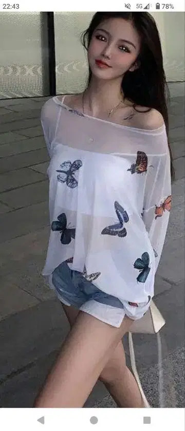 쉬폰 블라우스 시스루 나비 한국 패션