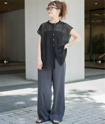 Spick & Span PE 레이스 프렌치 슬리브 셔츠