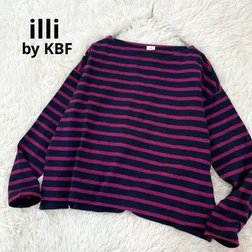일리 KBF 보더 티셔츠 오버 사이즈 면 100 네이비 보라색