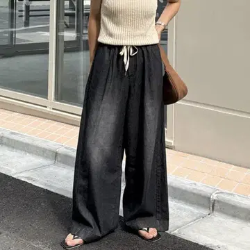 와이드 이지 팬츠 데님 1회 착용 블랙