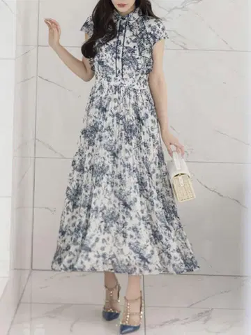 프릴 플라워 프린트 셔츠 플리츠 원피스 TOCCO CLOSET
