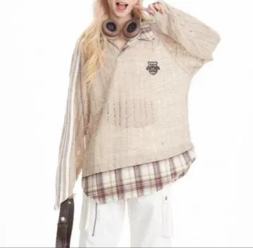 캐주얼 상의 베이지 시스루 비침