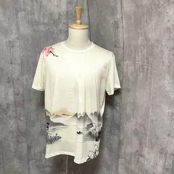 일본풍 패턴 일본풍 심플 티셔츠 캐주얼 깨끗한 느낌 얇은 소재 넉넉한 핏