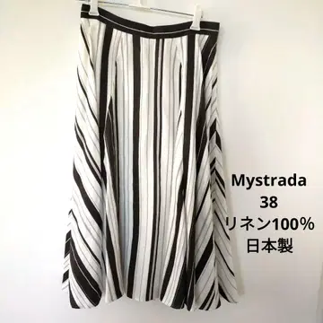 Mystrada 린넨 100% 일본제 스트라이프 플레어 스커트