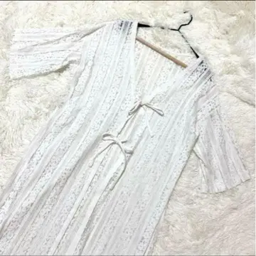 GU 레이스 롱 가디건 새상품급 7부 소매 리본 포함 슬릿 (M)