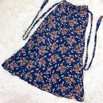 LAURA ASHLEY 레어 랩 스커트 꽃무늬 리본 포함 플레어 (S)
