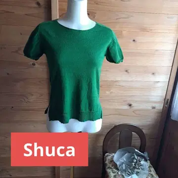 shuca 그린 컬러 크루넥 반팔 니트 스웨터