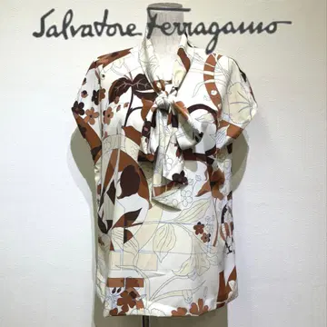 Salvatore Ferragamo 로고 리본 반팔 블라우스 택 없음