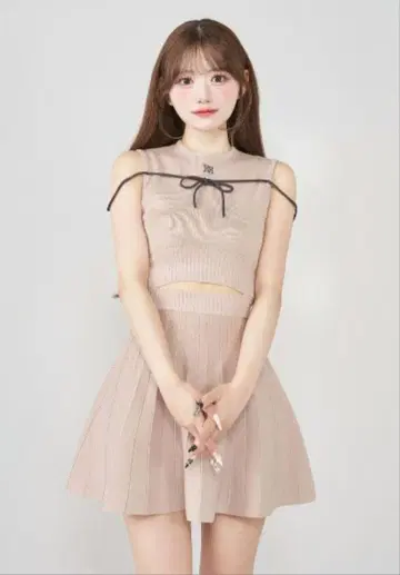다리치 허리 오픈 스트링 니트 미니 원피스 FREE