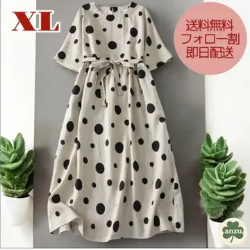 성숙/러블리 도트 무늬 원피스 면 린넨 맥시 길이 도트 출퇴근 예쁜 XL