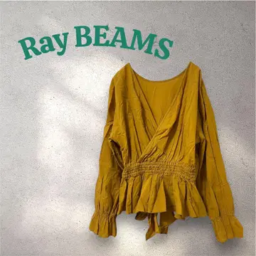 Ray BEAMS 레이빔즈 허리 리본 퍼프 슬리브 블라우스