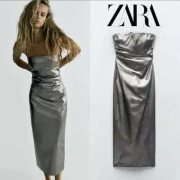 ZARA 실버 스트랩리스 롱 원피스