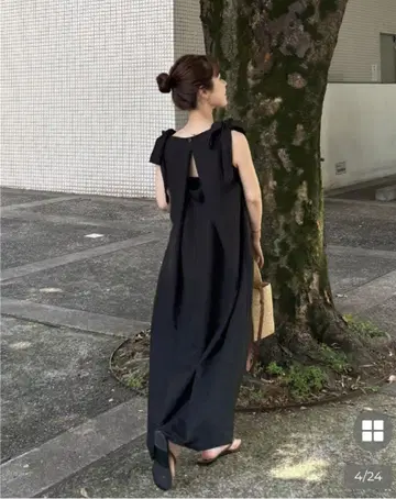 nugu 블랙 슬리브리스 롱 원피스