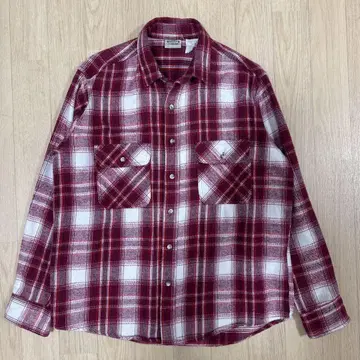 90년대 FIVE BROTHER 레드 화이트 체크 플란넬 셔츠