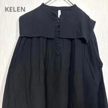KELEN 케렌 빅 칼라 핀턱 코튼 블라우스 블랙