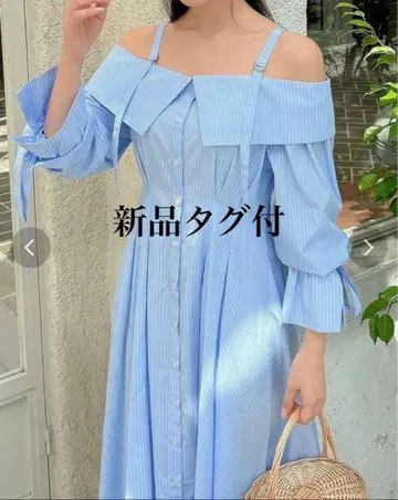 새상품 dazzlin 허리 턱 오프 숄더 셔츠 원피스 스트라이프