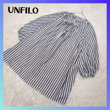 [새상품급] UNFILO 앙필로 7부 소매 스트라이프 볼륨 블라우스 M