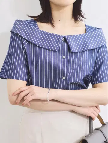 VIS 라메 믹스 오프숄더풍 스트라이프 셔츠