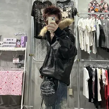 Y-3 초레어 램 가죽 퍼 자켓 숏 기장 로고 그런지 퍼