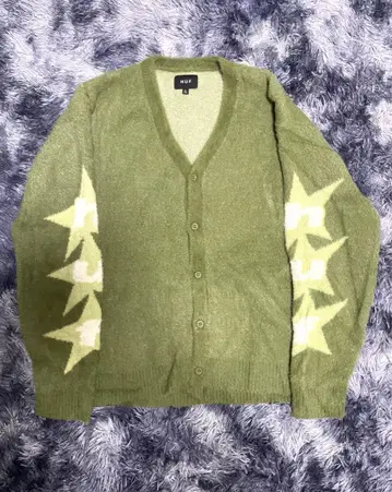 HUF 올리브 그린 별 패턴 가디건 XL
