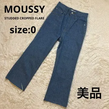 새상품급 MOUSSY 마우지 STUDDED CROPPED FLARE 블루
