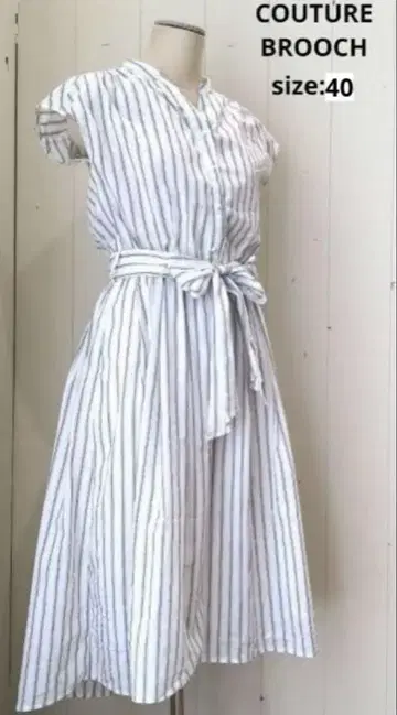 새상품급*쿠튀르 브로치 *허리 리본 스트라이프 원피스 size40