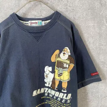 90s SANTAWORLD 캐릭터 티셔츠 네이비 반팔 M 사이즈