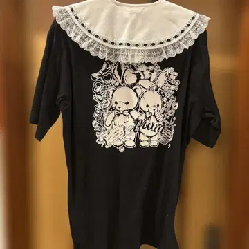 pium 티셔츠 블랙 탈부착 카라 곰 토끼