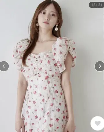 SNIDEL 스나이델 라메 도비 쉬폰 프린트 원피스